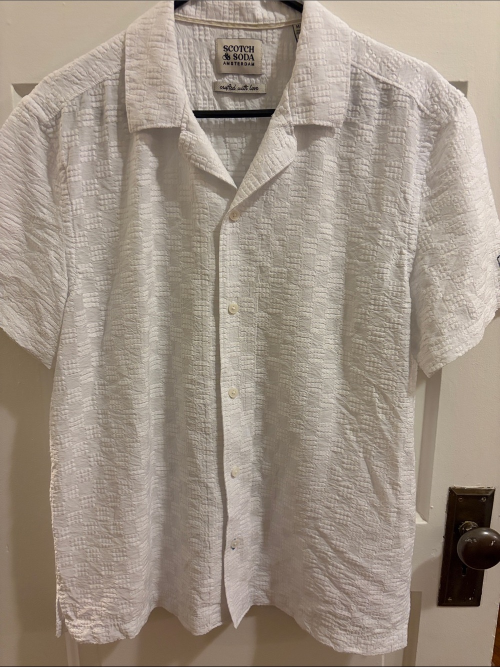 Scotch & Soda White Textured Short-Sleeve Button-Down Shirt